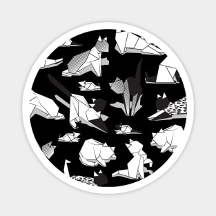 Origami kitten friends // black background black and white paper cats Magnet